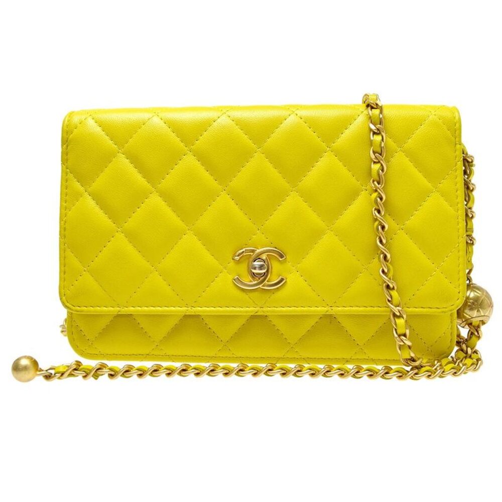 Chanel Pearl Crush Wallet On Chain Quilted Lambskin Yellow Leather Shoulder Bag